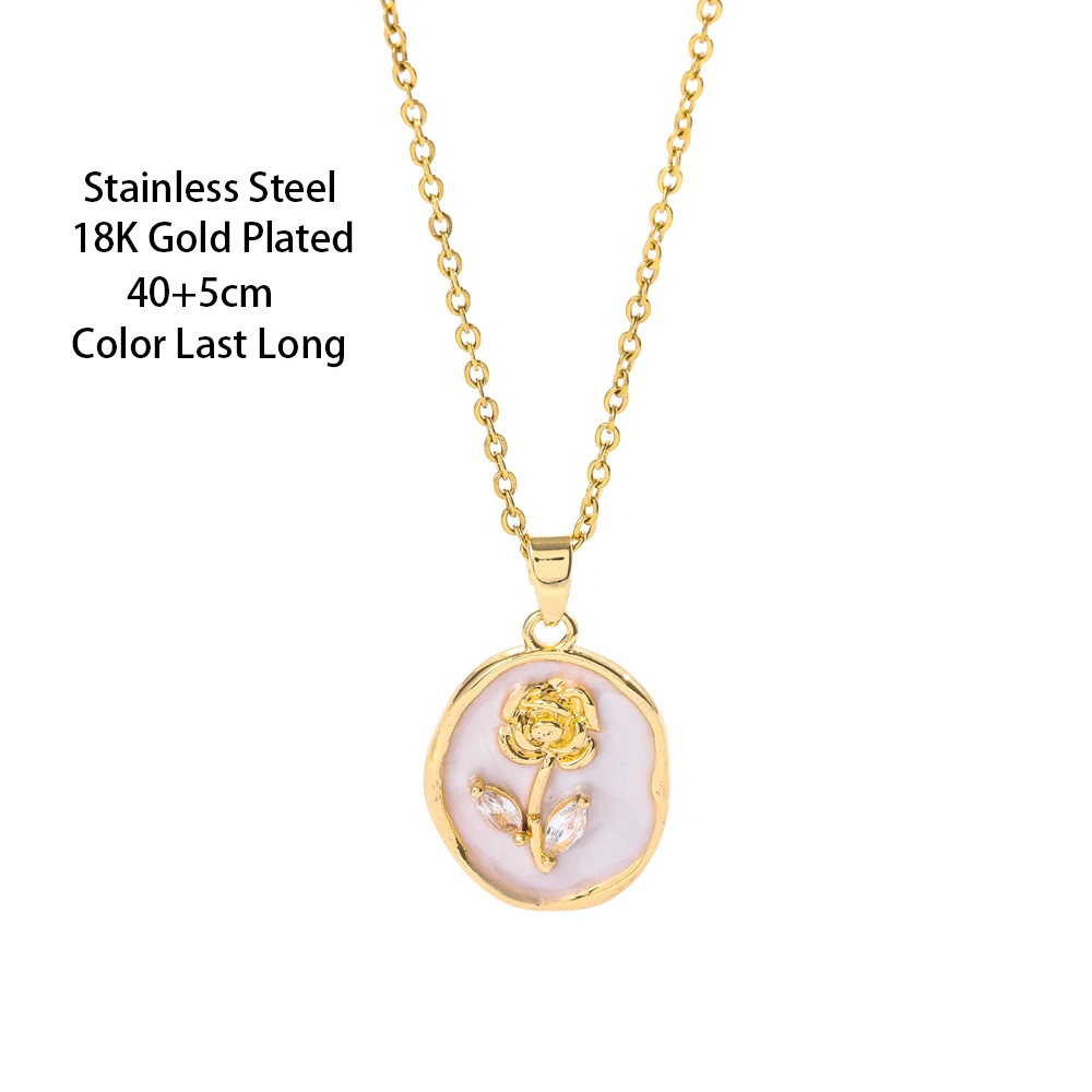 Top Luxury 18K Gold Plated Elegant Retro Oval Rose Pendant Necklaces For Women Female Stainless Steel Neck Chain Jewelry Gift