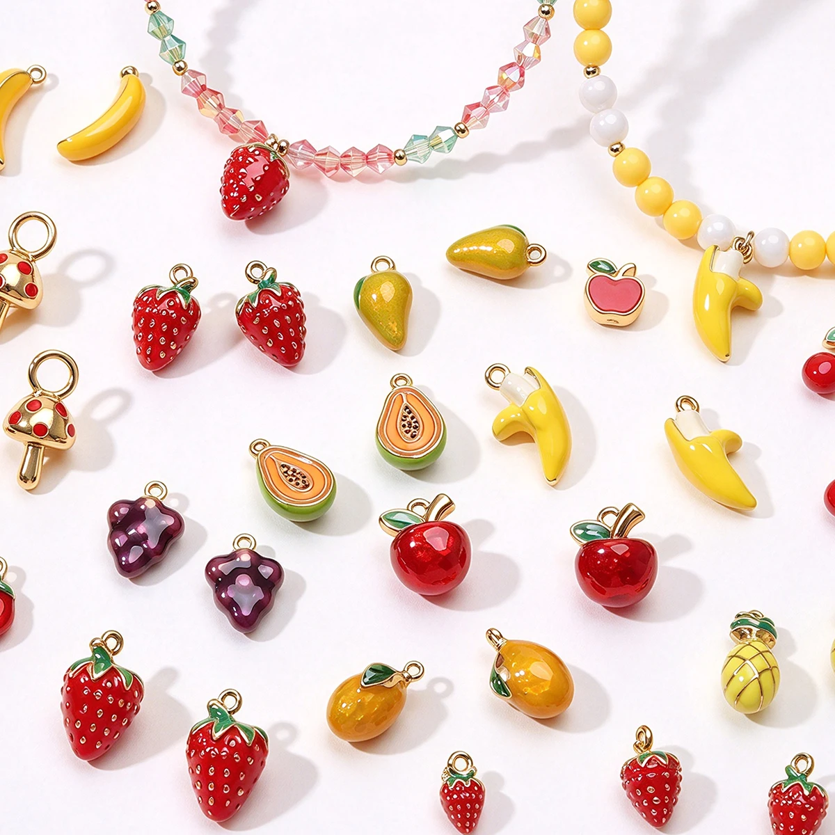 1pc Stainless Steel Enamel Charm Cherry Strawberry Fruit Series Golden Color For DIY Jewelry Making Bracelets Necklace Decoratio