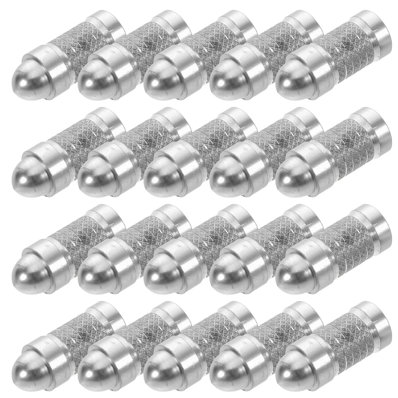 20Pcs Universal American Tire Valve Stem Caps Aluminum Alloy Long Round Head Silver Edge Covers for Cars Bikes Suvs Trucks