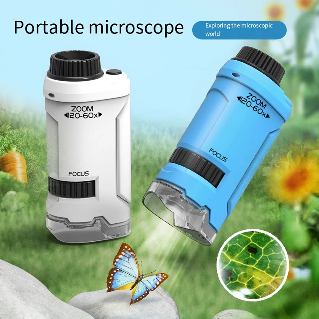 Handheld Portable Microscope Built-in LED Lights For Easy Specimen Observation High Magnification with Hanging Rope Toys Gift