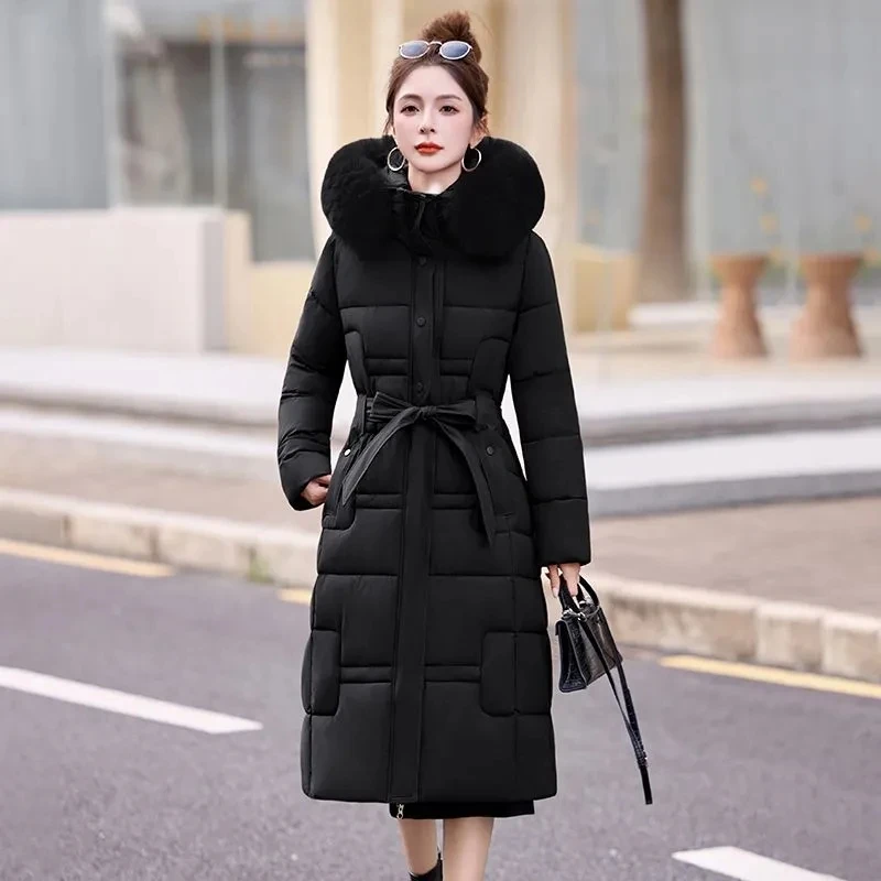 2025년 겨울 신상 여성 다운 재킷 패션 고품질 따뜻한 솜 패딩 코트 여성 롱 오버코트 후드 외투 상의