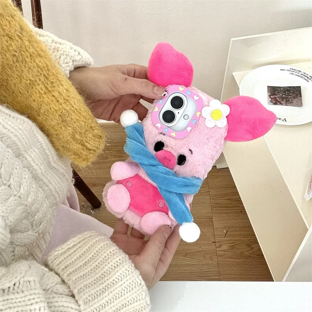 

3D мягкий пушистый плюшевый чехол для телефона с мультяшным рисунком для iPhone 16 pro Max 14 15 13 pro Max, теплый зимний чехол с меховой вышивкой