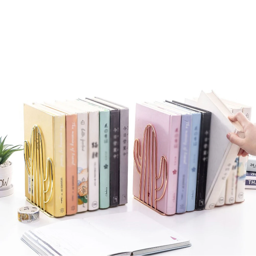 

1Pair Metal Creative Bookends Cactus Design Heavy Duty Book Rack for Home Office Classroom Library Book Holder