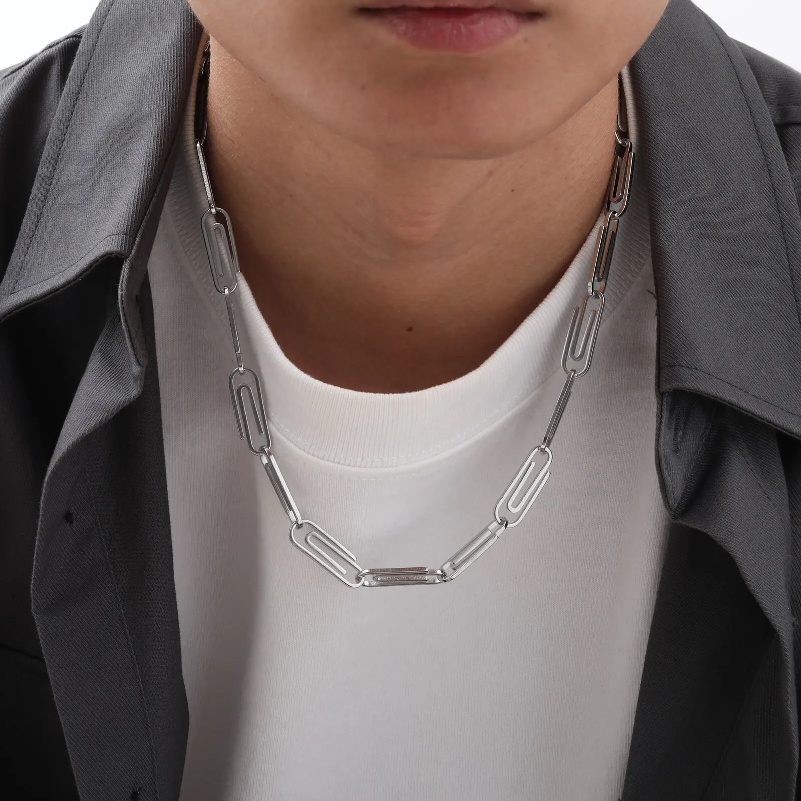 Paperclip Chain Necklaces for Men Boys,Waterproof Stainless Steel Links Collars,Unisex Choker Jewelry Gifts