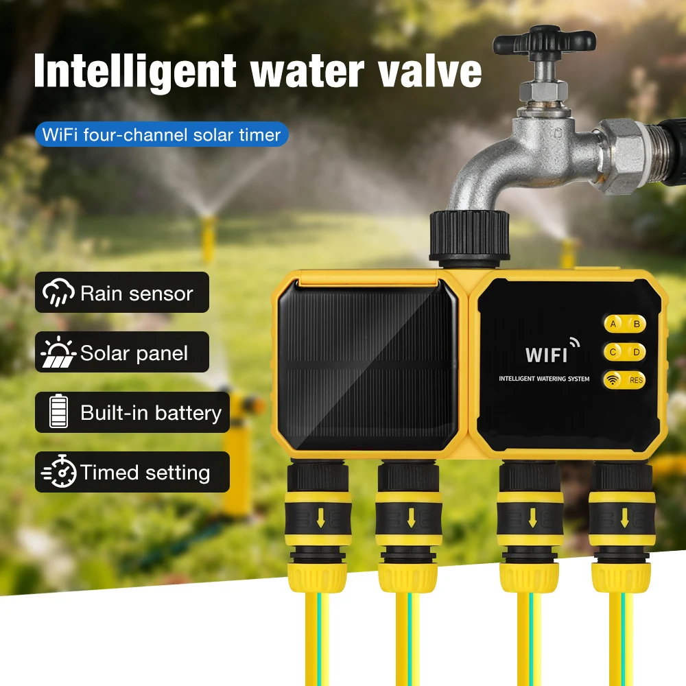 

1/2/4 Outlets WIFI Solar Irrigation Timing Controller Solar Irrigation Timer Outdoor Water Timer for Garden Outdoor Tap Valve