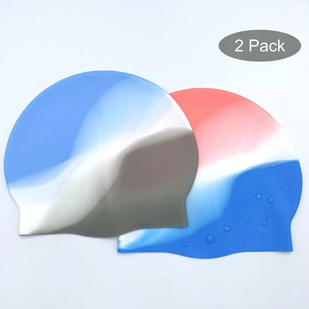 2Pack Durable Silicone Swim Cap for Women and Men, Adults Youth Long Short Hair Universal Swimming Caps, 2 Colors