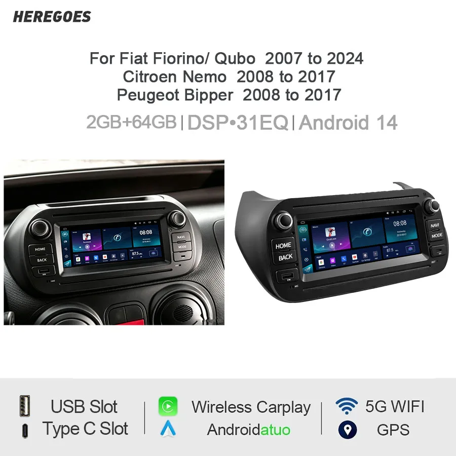 6.86“Android Car Radio For Florentine With Buttons Wireless CarPlay Android Auto GPS Nav Bluetooth Steering Control