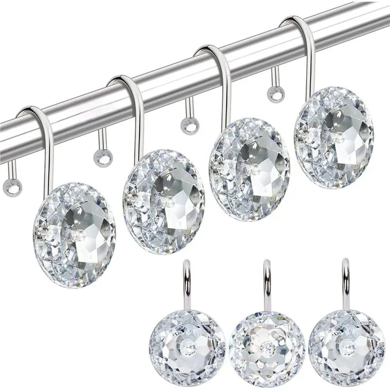 【Big deal】24PCS Shower Curtain Hooks Rings For Bathroom,Acrylic Decorative Rhinestones Shower Curtain Rings Hangers