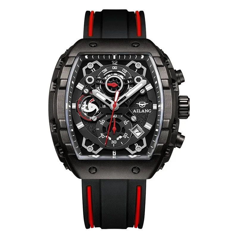 AILANG NEWSquare Hollow Men Watch, Luminous Calendar Waterproof High-End Leisure Fashion Quartz Automatic Wristwatch