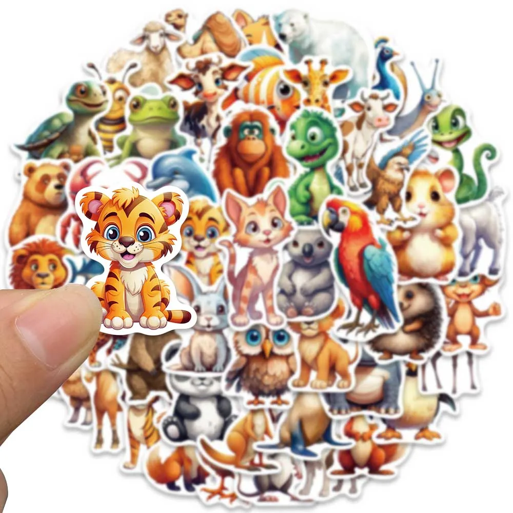 50pcs Vinyl Laptop Decals Cute Funny Cartoon Animals Stickers For Luggage Gutiar Phone Skateboard Diary Waterproof Graffiti