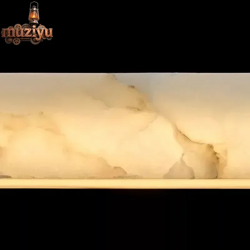 Muziyu-candelabro rectangular largo de mármol Natural Simple, iluminación LED de Alabastro para comedor, sala de estar, Penda de cobre