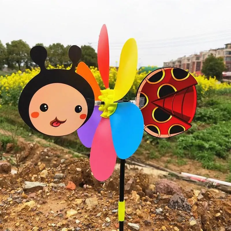 Outdoor Garten Windrad Hof Dekor bunte Windmühle Pfähle Kinder Handheld Spielzeug Garten Dekor Zubehör Cartoon Tier Windrad