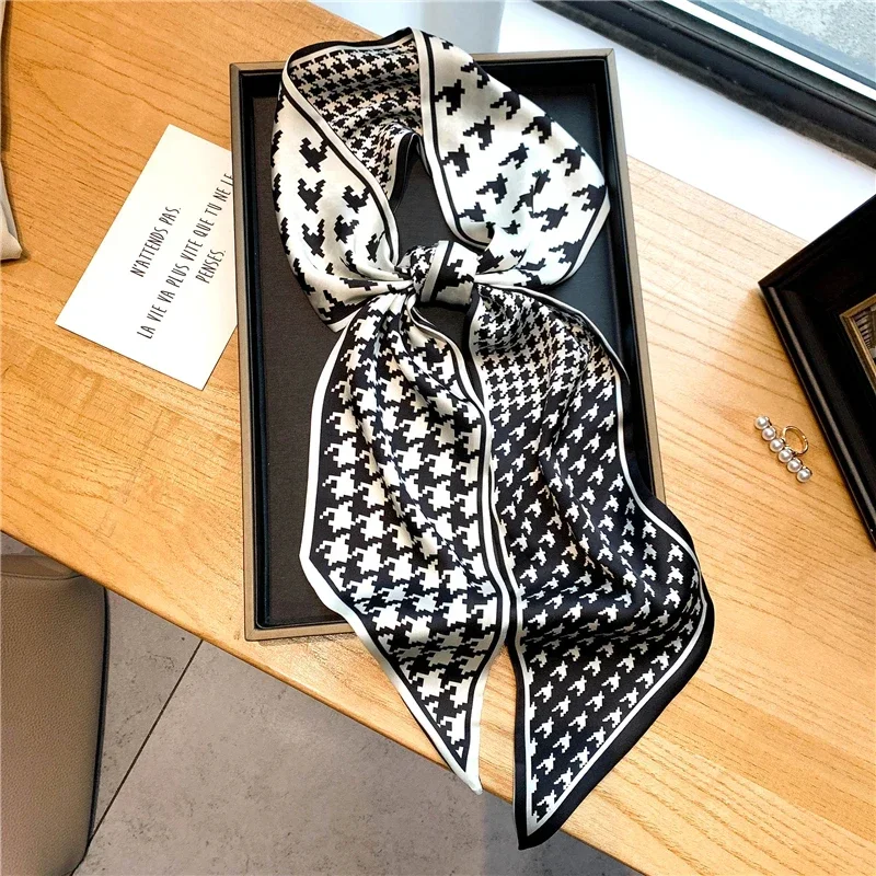 Luxus Lange Seide Schal Weibliche Tier Pferd Druck Dünne Schmale Schal Tasche Haar Band Band Schals Frauen Halstuch – Detail 34