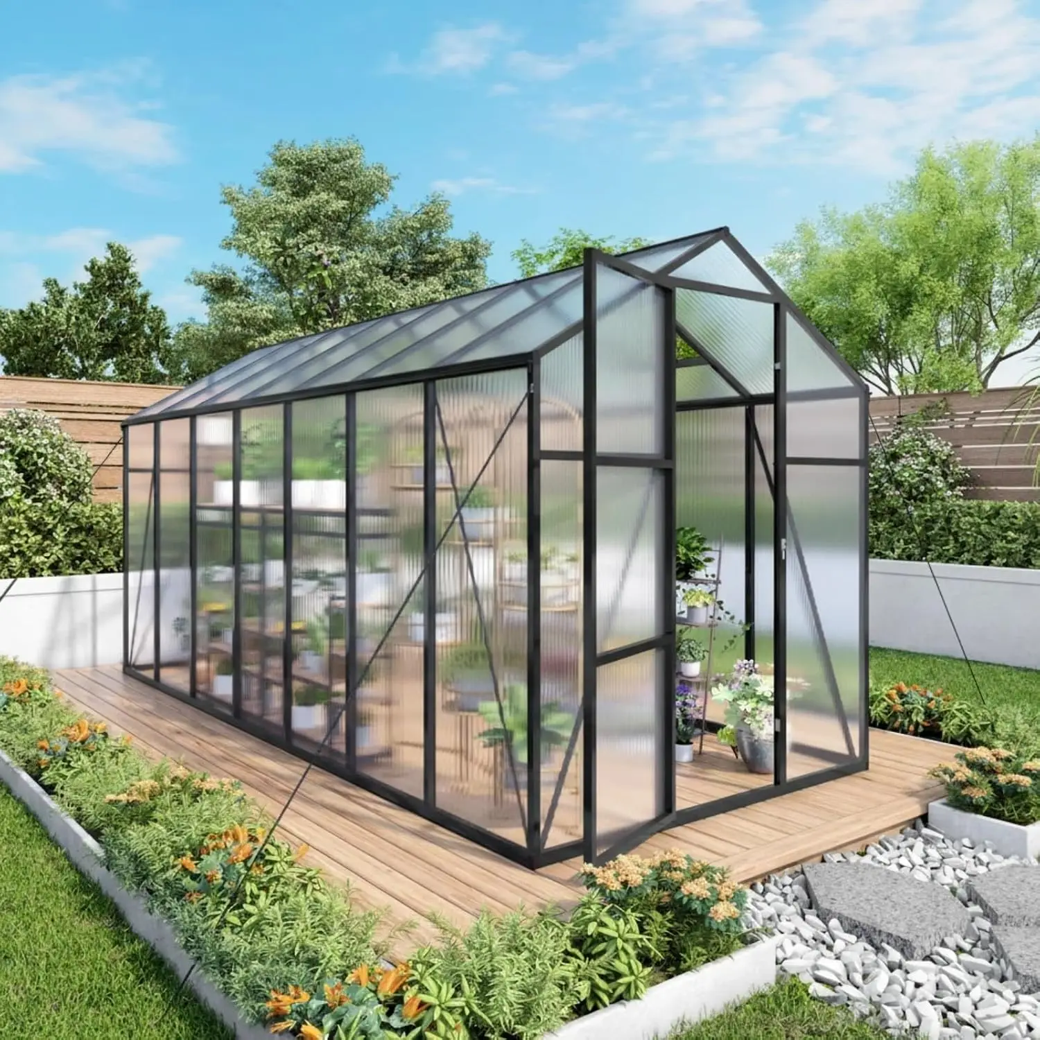 6x14 FT Greenhouse, Walk-in Outdoor Polycarbonate Garden Greenhouses with Aluminum Frame, 4mm PC Panels, Adjustable, Customized