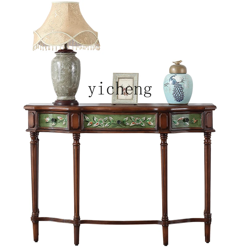 

ZK Painted Console Entrance Foyer Corridor Table Mediterranean Retro Narrow a Long Narrow Table