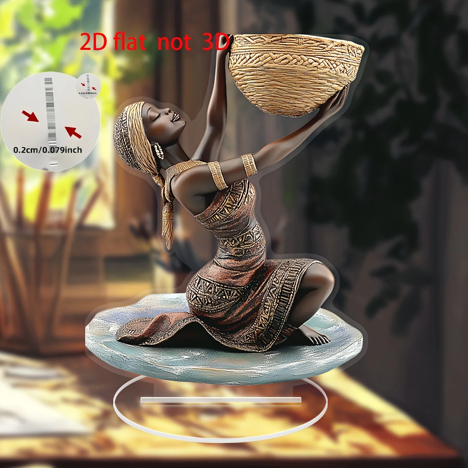 2D Flat Design, Single-Piece Acrylic Flat Decoration, Depicting an African Woman - Dimensions 7.09 X 5.51 Inches - Versatile Ind