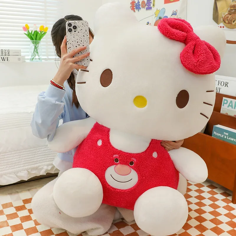 Sanrio หมอนตุ๊กตาหมีสตรอเบอร์รี่ตุ๊กตาแมวน่ารักขนาด35/50/60ซม. หมอนตกแต่งห้องนอนตุ๊กตาหนานุ่มสำหรับเด็กผู้หญิงของขวัญการ์ตูนน่ารัก