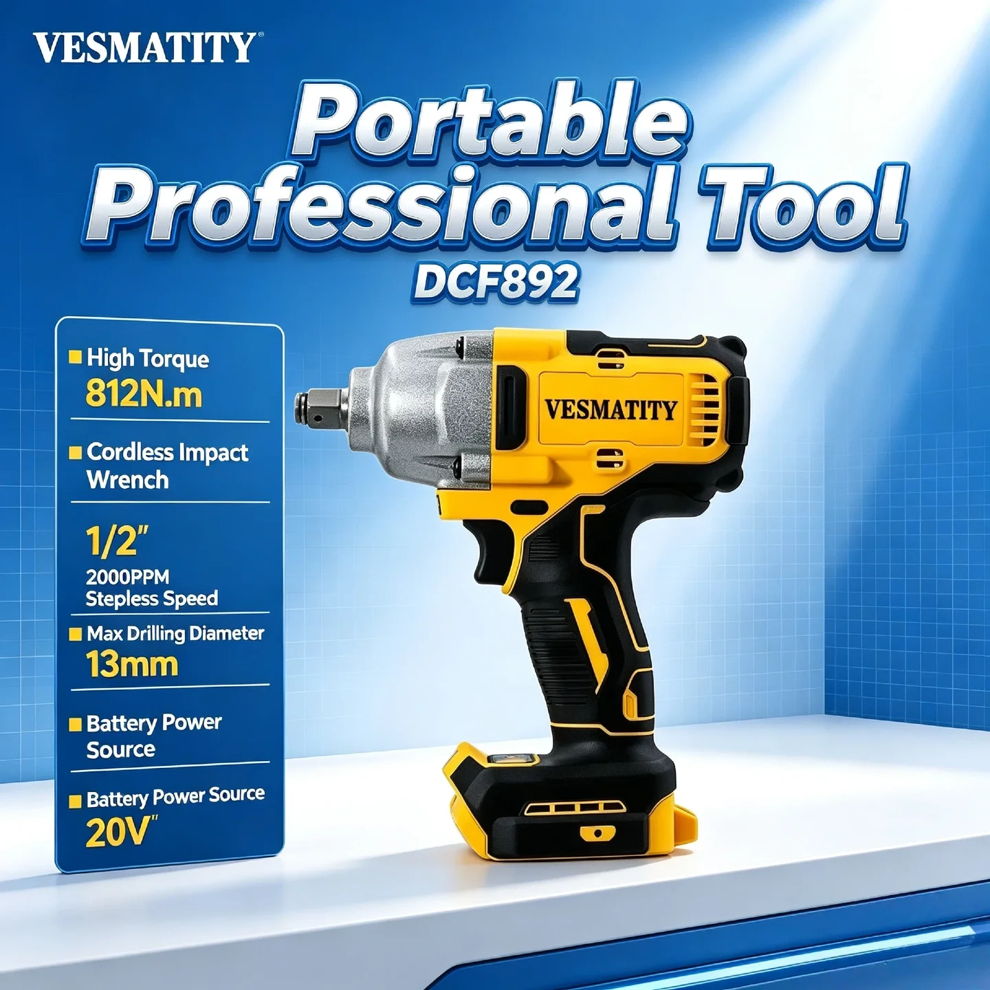 dcf892-vesmatity-high-torque-812nm-cordless-impact-wrench-1-2''-2000rpm-stepless-speed-electric-power-tool-for-dewalt-battery