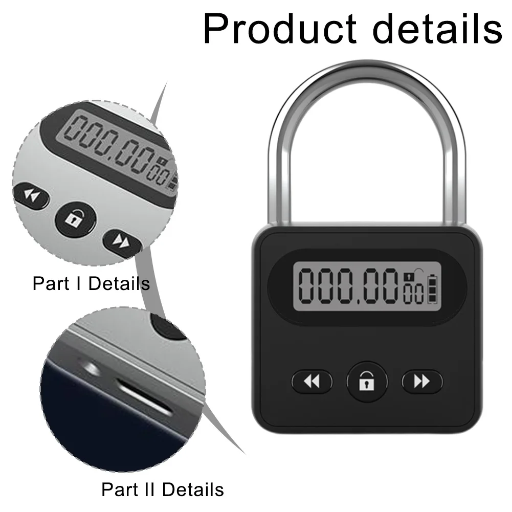 Metal Timer Lock LCD Display Multi Function Electronic Time Electronic Lock Timer Padlock Luggage Padlock Rechargeable