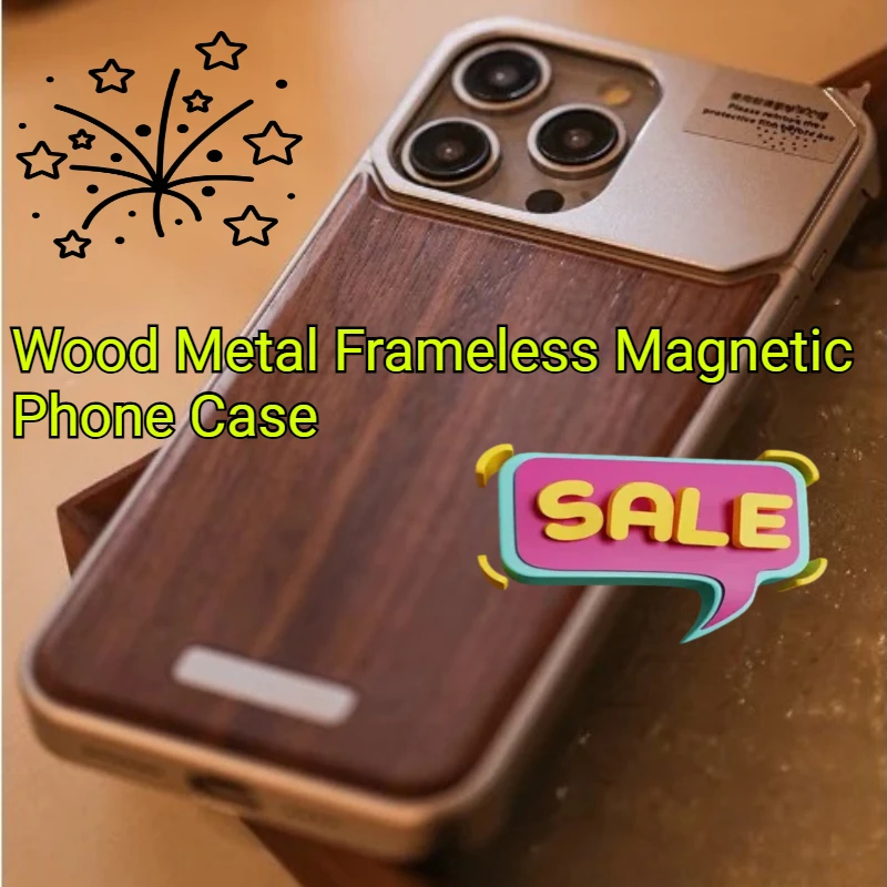 

For Iphone 16 Pro Max Wood Aromatherapy Aluminum Alloy Shell Shockproof Protector Cover Wood Metal Frameless Magnetic Phone Case