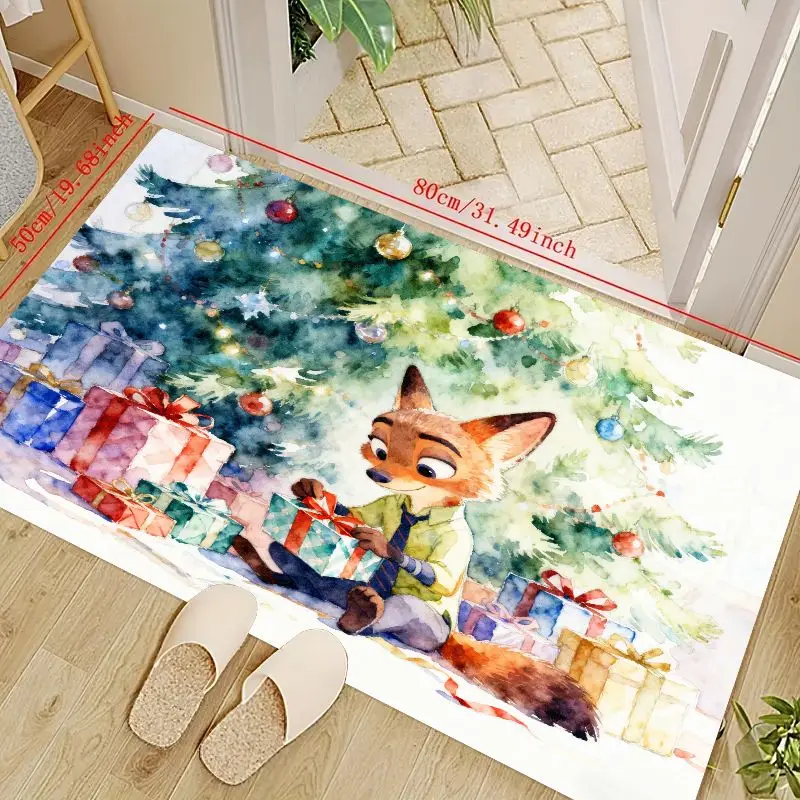 

1 шт. Рождественский напольный коврик Zootopia Nick Wilde, акварельный мультяшный коврик для рождественской елки с изображением лисы, мягкий нескользящий праздничный домашний декор C