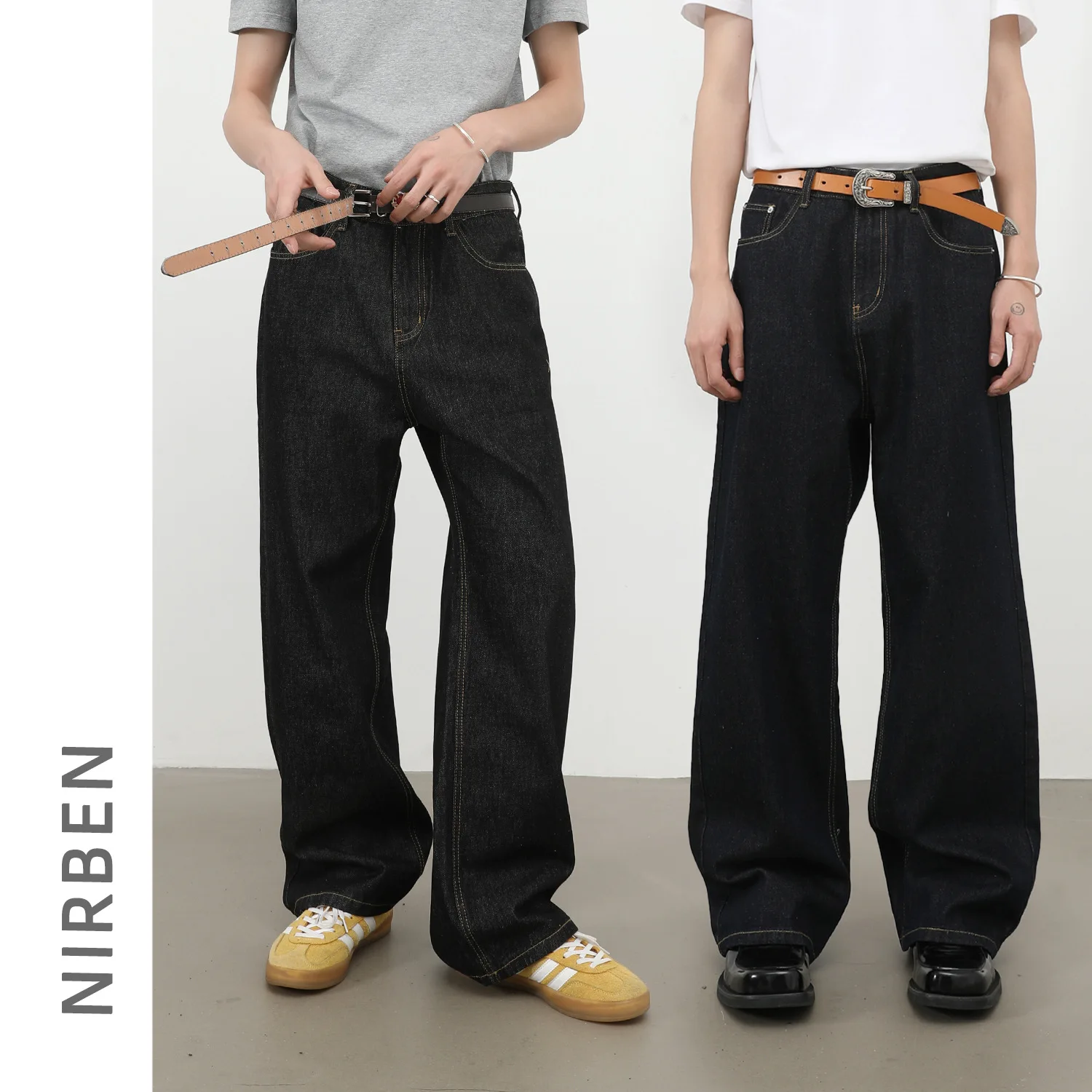 Retro Wide-leg Jeans Men's American Versatile Straight Loose Trousers
