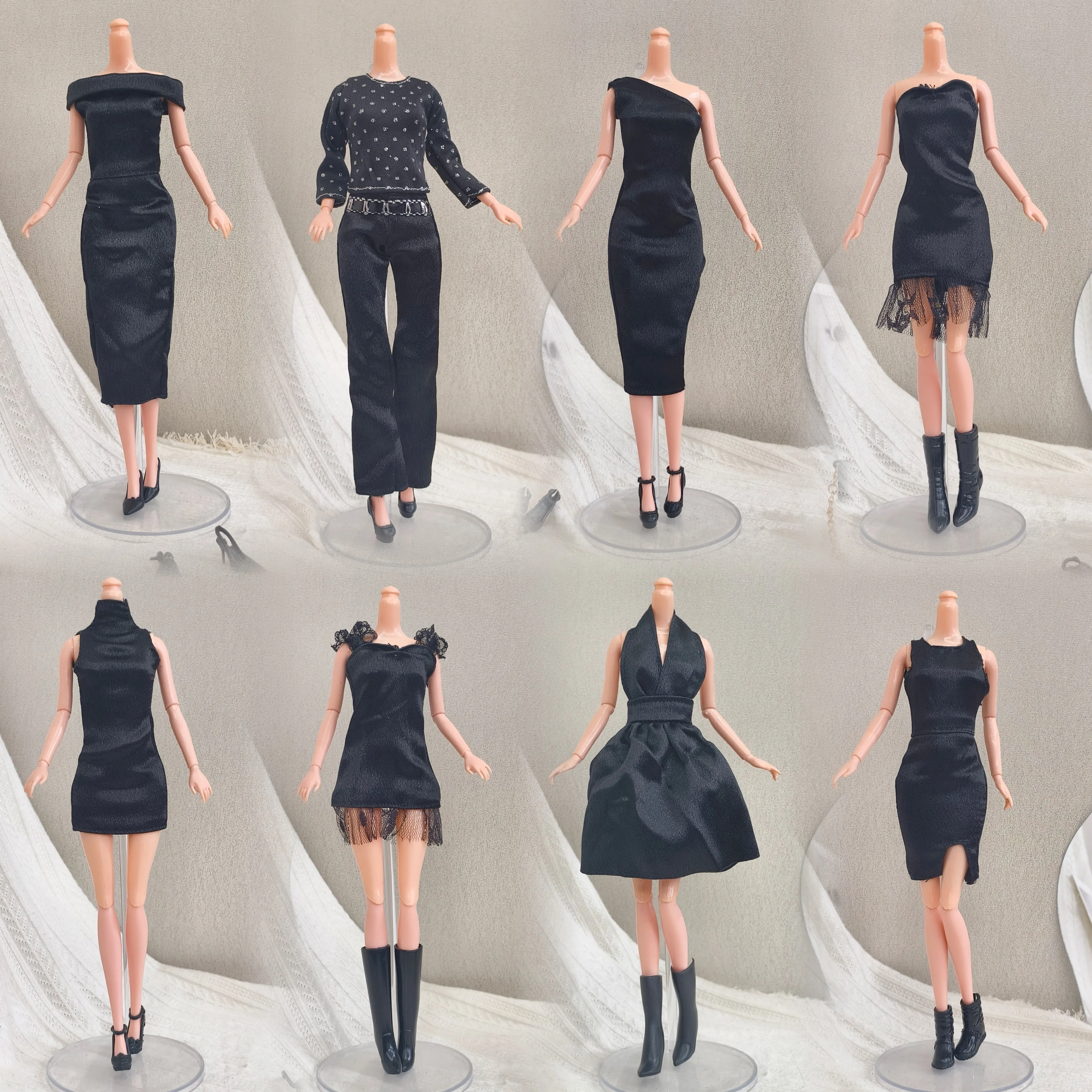 Black Classic Collection Original Design Fashion Dress Polka Dot Top-Pants Set For 1/6 FR Babi Supermodel Doll Daily Dress-up
