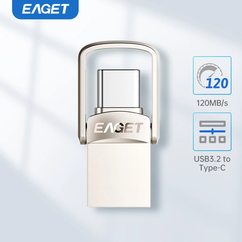 Eaget 2 in 1 USB Type C Flash Drive Support OTG 32GB 64GB 128GB USB 3.2 120MB/s Pen Drive for Macbook Mobile Phone Laptop PC