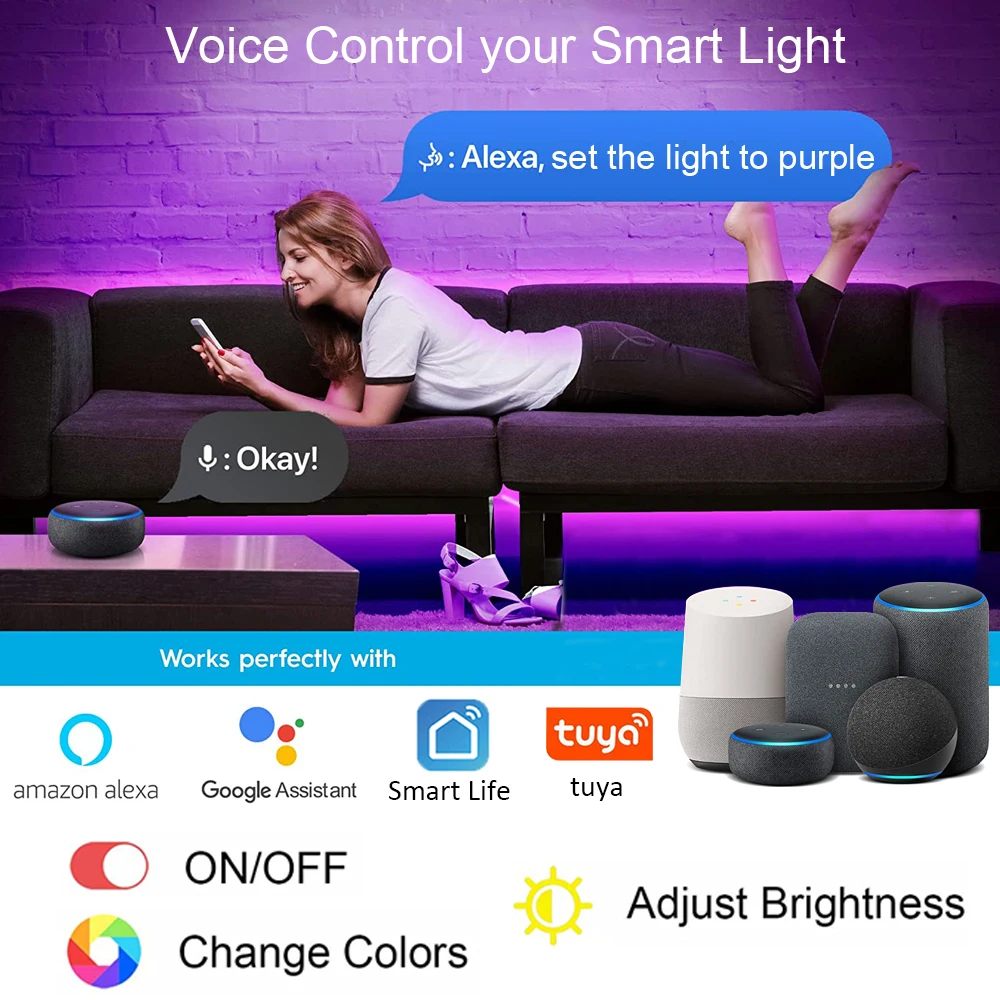 スマートWi-Fi付きLEDストリップライト,RGB 5050,Tuya Smart Lifeアプリケーションによる制御,alexa,Google Homeで動作,パーティールームの装飾