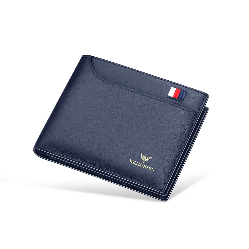 WILLIAMPOLO Luxury Brand Men Wallet Genuine Leather Bifold Wallet Bank Credit Card Case ID Holders Male Coin Purse Pockets