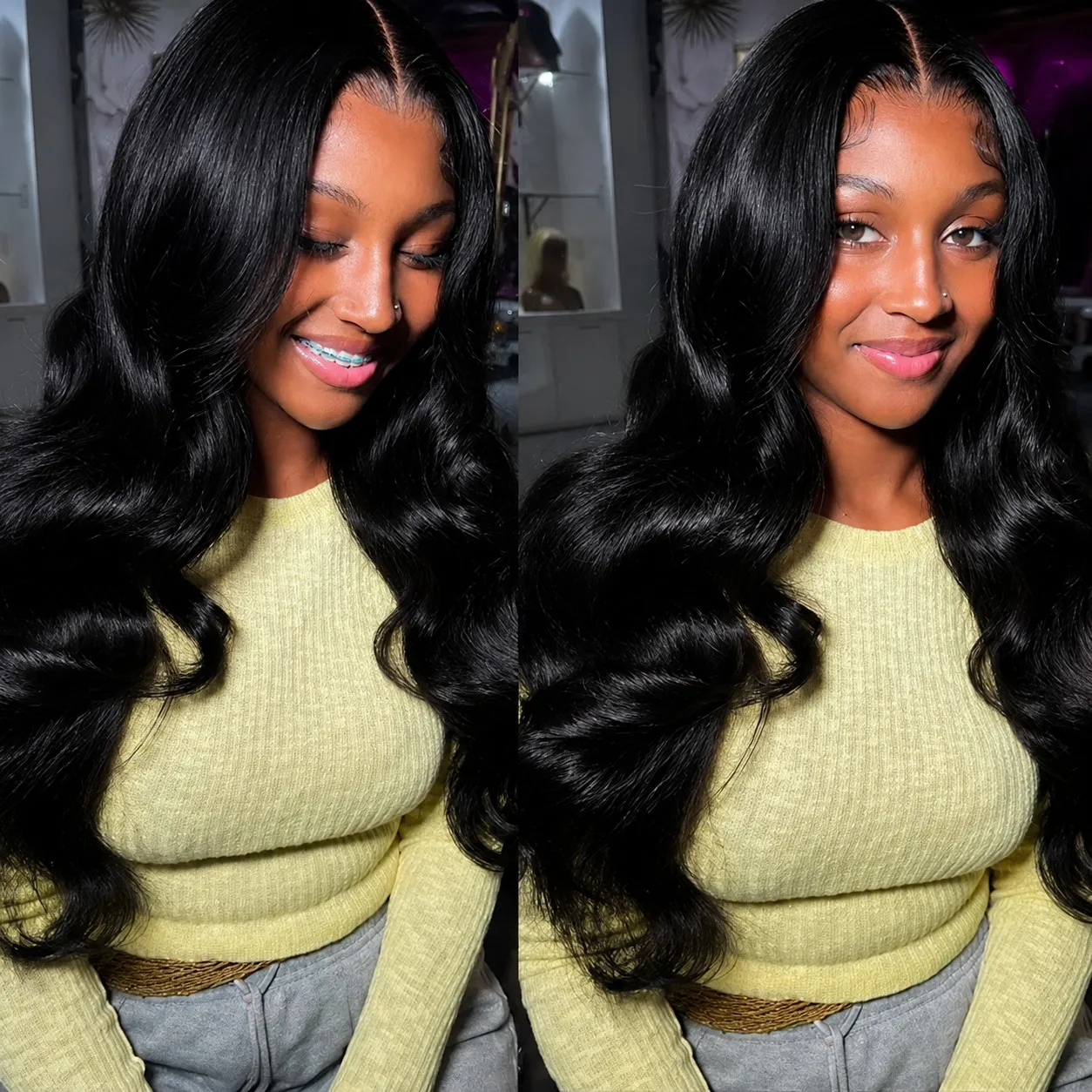 34 inch 13x6 HD Transparent Lace Frontal Human Hair Wigs 250% Body Wave Wigs Melt Skins HD Lace Wigs Remy Hair For Black Women view 4