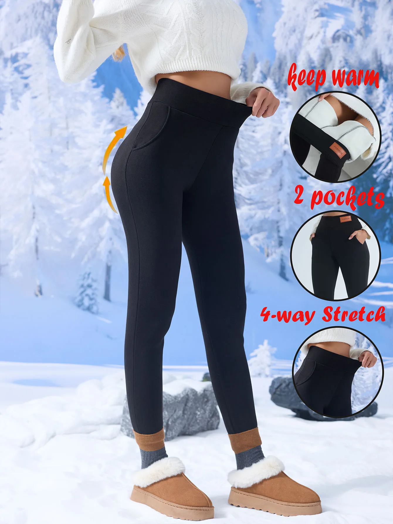

Женские утепленные леггинсы с высокой талией на флисовой подкладке, с карманами, для зимних тренировок и активного отдыха на улице