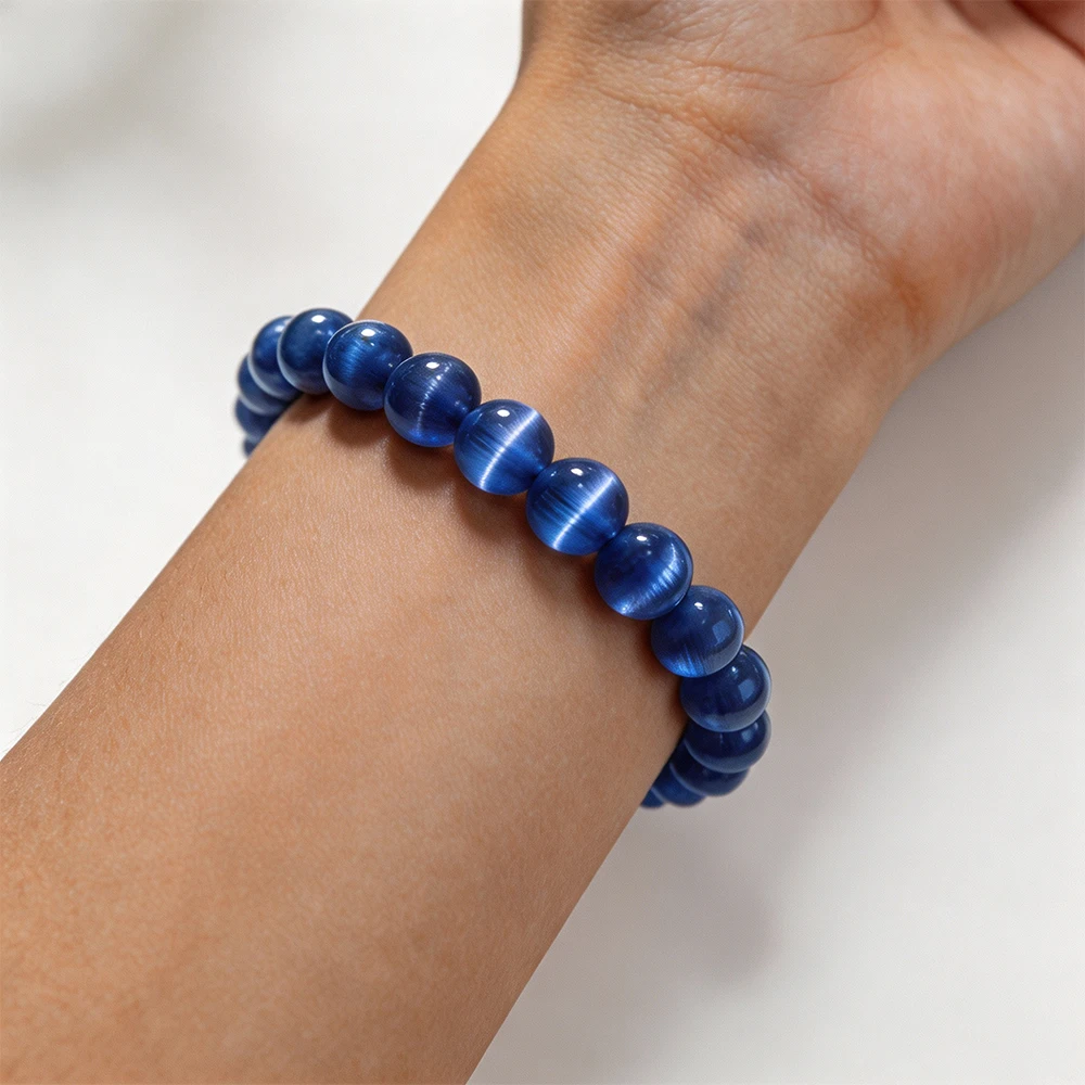Fashion Natural Stone Blue Cat Eye Stone Beads Bracelet Bangle For Women Elastic Rope Bracelet Girls Yoga Jewelry Gifts Pulseira view 4