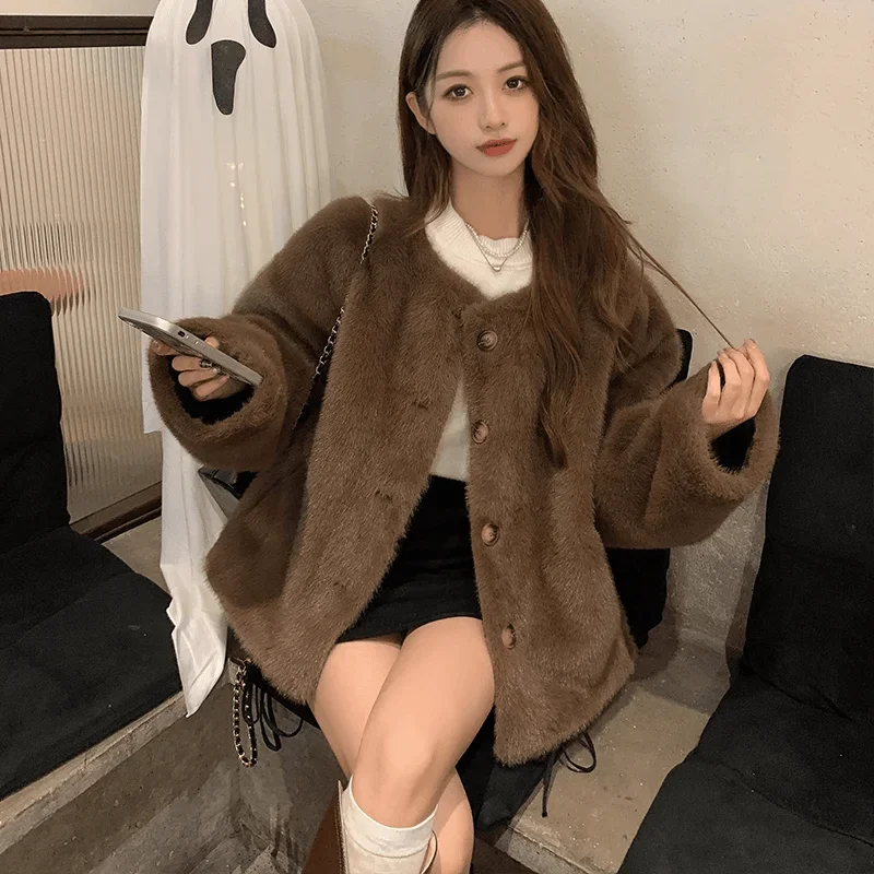 2024 Winter New High-end Thickened Mink Fleece Short Top for Women Cool Fashionable Loose Slim Fit Imitation Fur Coat for Women