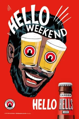 Camden Brewery Hello Weekend Beer Advert, Vintage Retro Style Metal Sign Plaque