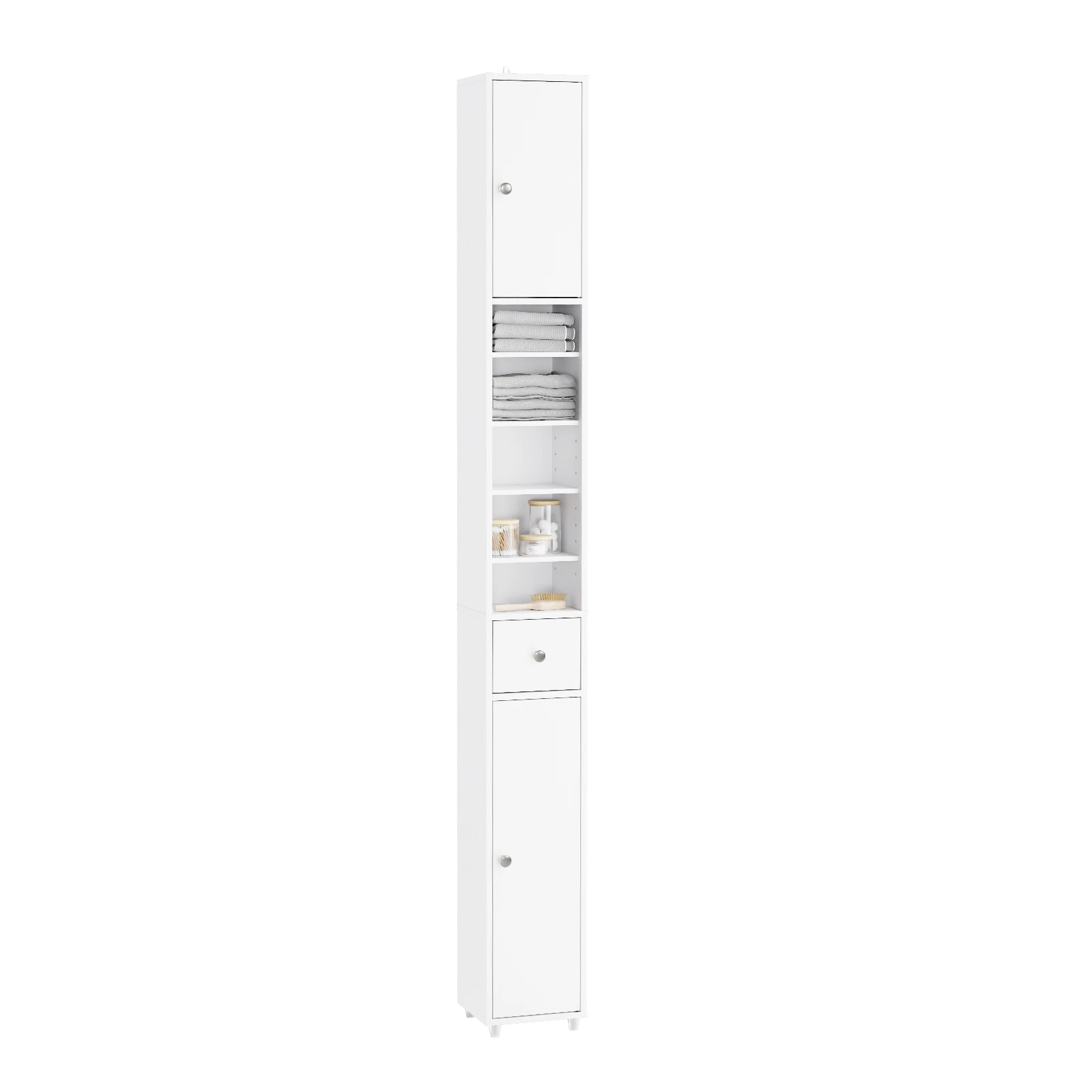 SoBuy BZR34 Badezimmerschrank Hochschrank Schmal Badschrank für kleine Bäder mit verstellbaren Einlegeböden Badezimmer 20x20x180