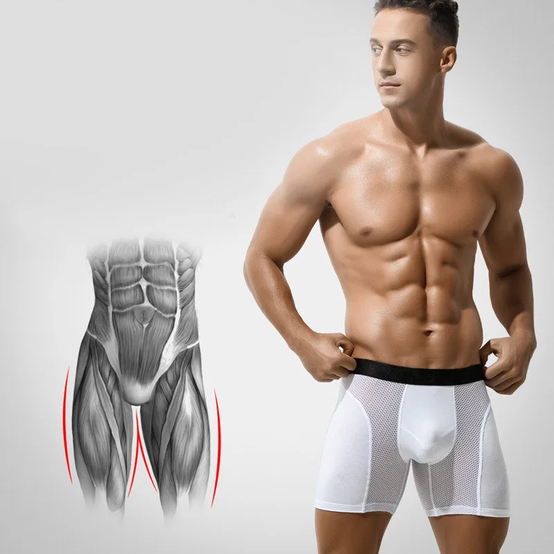 Calzoncillos sexys de malla convexa en U para hombre, Bóxer largo transpirable, ropa interior con piernas extendidas resistentes al desgaste, talla