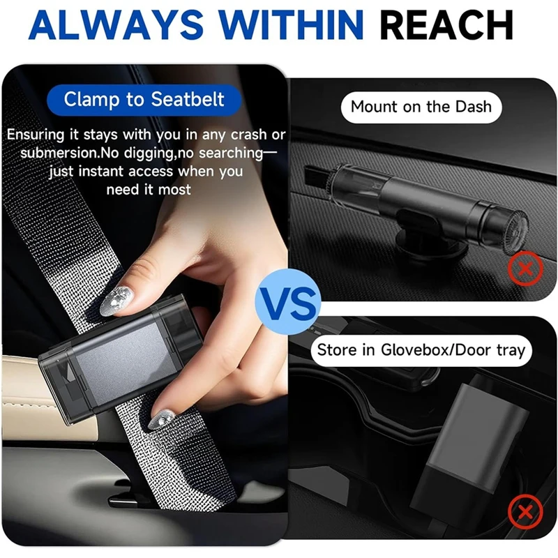 

Car Emergency Tool, 2-in-1 Window Breaker & Seatbelt Cutter, Underwater Glass Breaker-VVBC