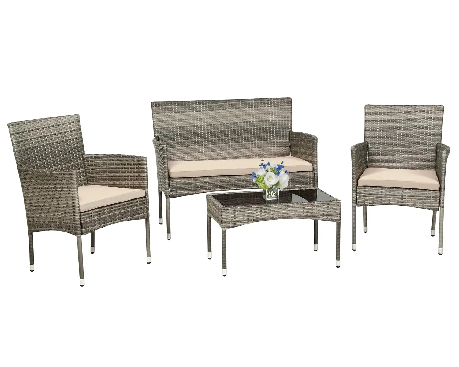 o*-Outdoor Furniture Set 4 Pcs Modular Patio Furniture Set Water Resistant Conversation Set with 3 Rattan Chairs 1, Customized