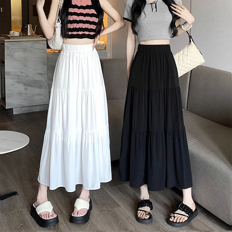 

Fashionable Drapey Elastic High Waisted Mid-Length A-Line Skirt Lined Women