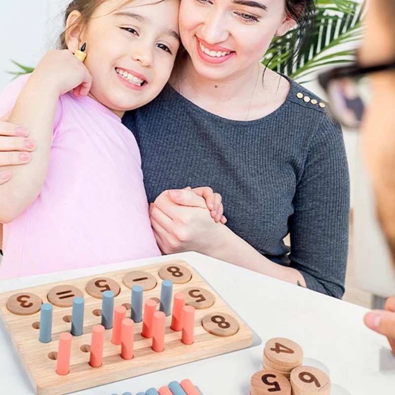 Kleuterschool toevoeging en aftrek leren speelgoed voor kleuters houten blok