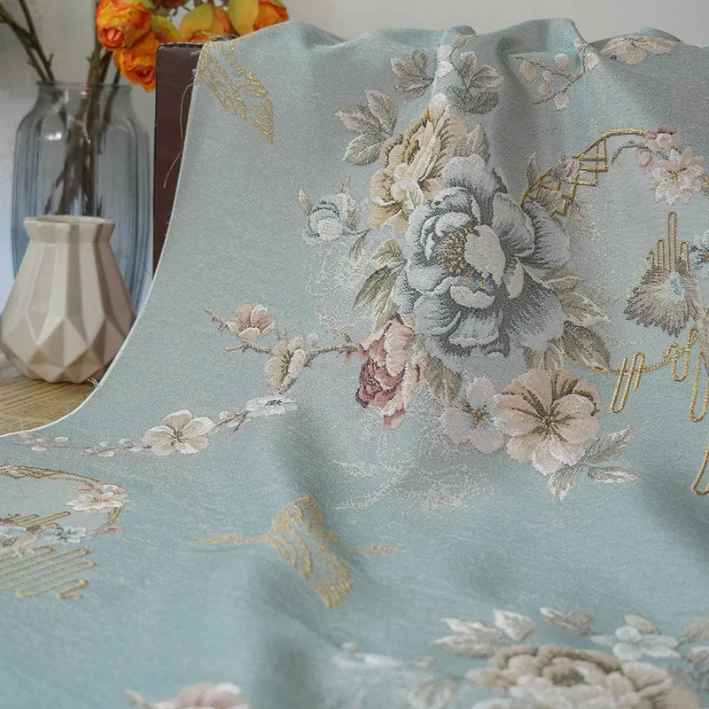 Retro Golden Silk Crane Flower Yarn Dyed Jacquard Fabric Women's Autumn Winter Elegant Dress Diy Sewing Fabric 50cmx140cm