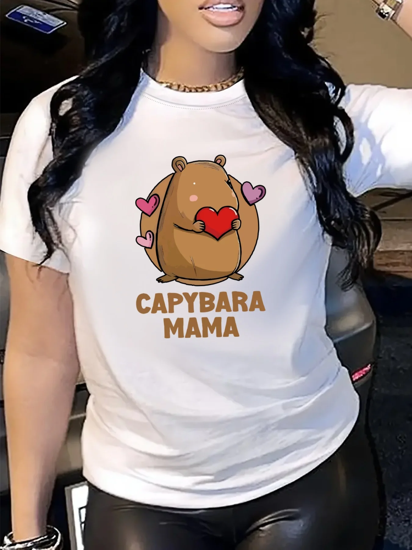 

Women's Cute Capybara Graphic T-Shirt Round Neck Short Sleeve Cotton Tees Retro Hip Hop Y2k T-shirt Summer Tops Women Clothing