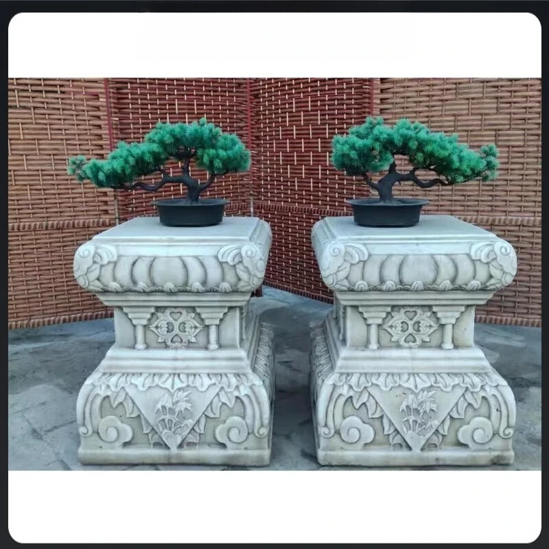 Stone chisel stone carving flower stand, white marble stone flower stand, stone pier base courtyard ornament
