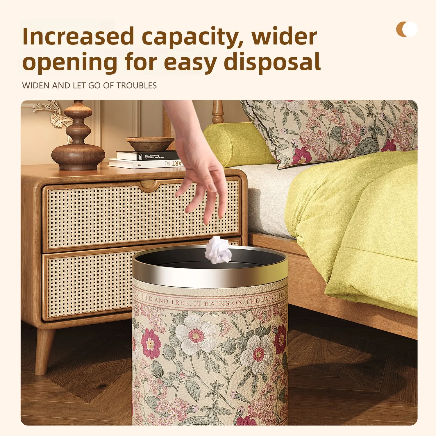 

Large Capaci Floral Printed Tra Can for Bedroom And Kitchen Home Use Thiened Pp Material round ape Luxury Sle