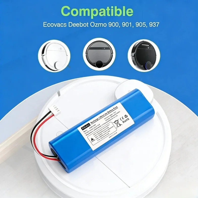 14.4V 2600mAh Li-ion Battery Long Lasting Power for Ecovacs Deebot Ozmo 900 901 905 920 930 937 N8 Pro Robot Vacuum Mop Cleaner