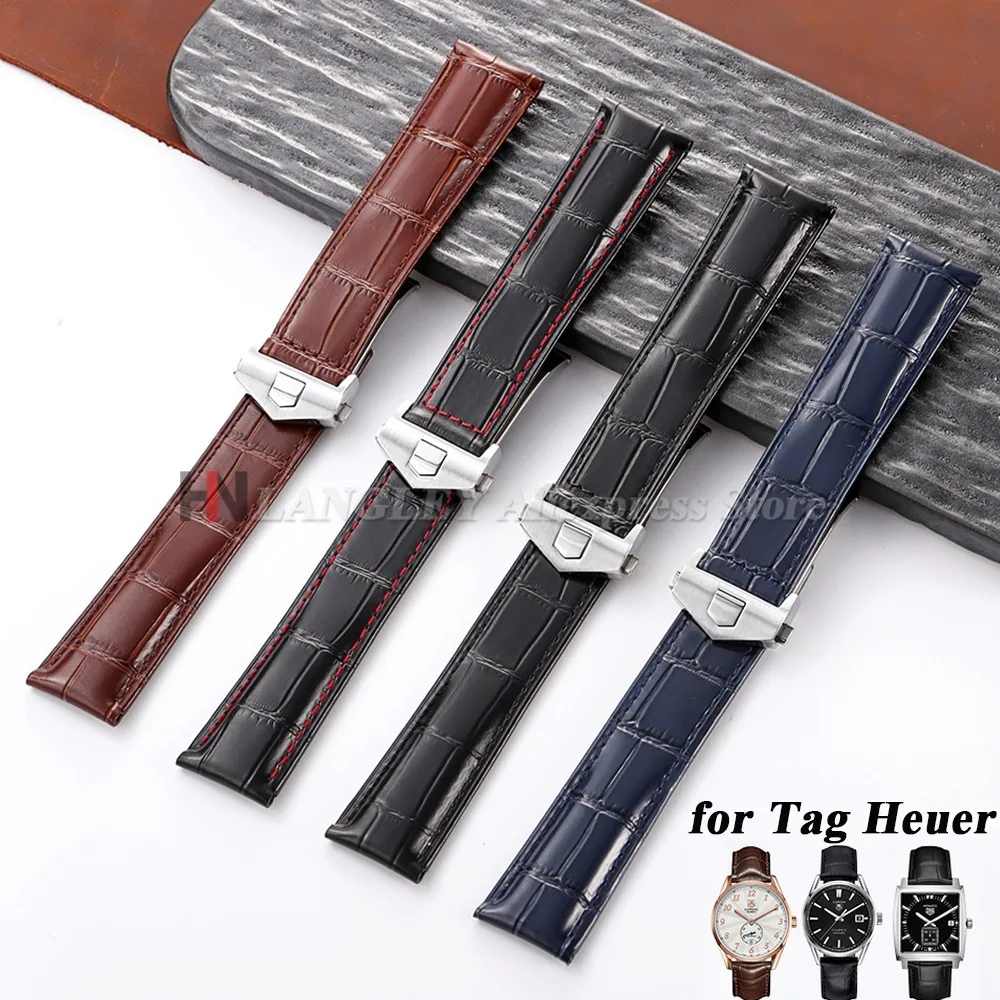 20mm 22mm 24mm Cowhide Leather Watch Strap for Tag Heuer Carrera Folding Buckle Crocodile Pattern Waterproof Men LuxuryWatchband