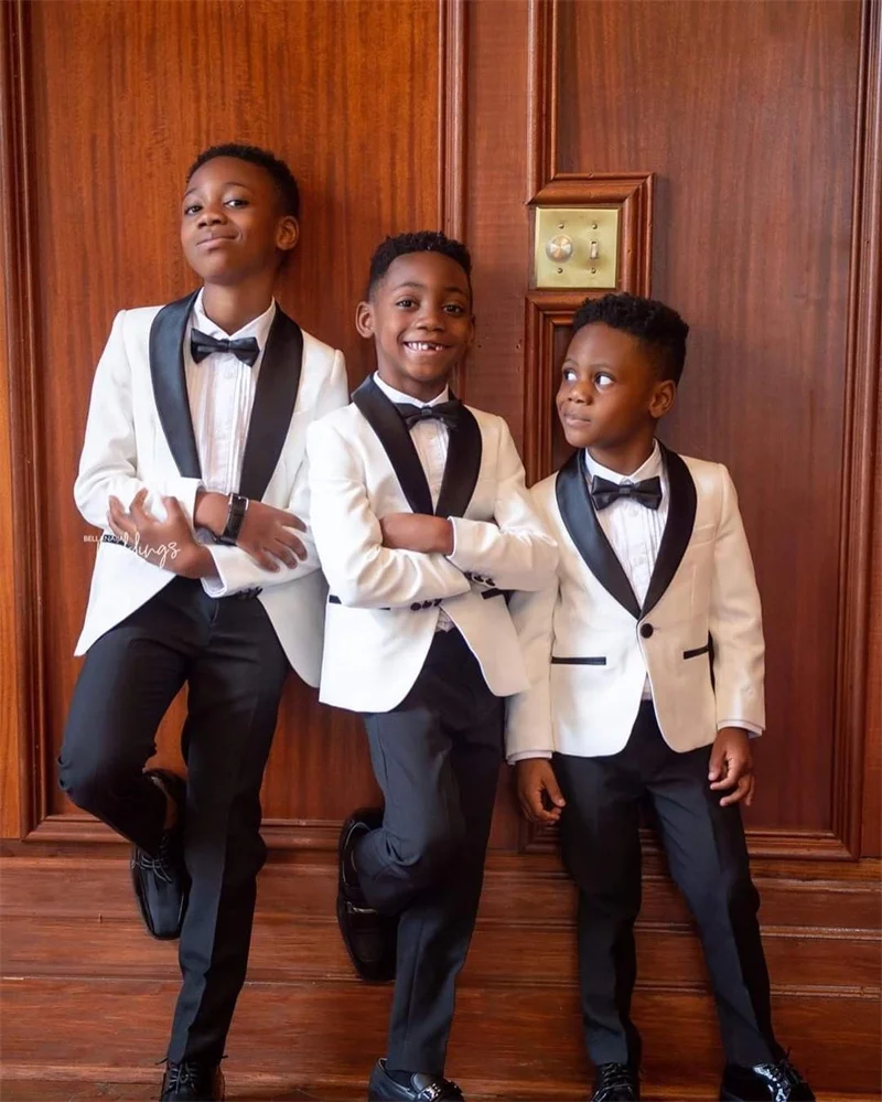 

White Black Boys Suit 2 Piece Set Wedding Tuxedo for Kids Party Jacket Pants 2-16 Years Old Formal Groom Suit Customization