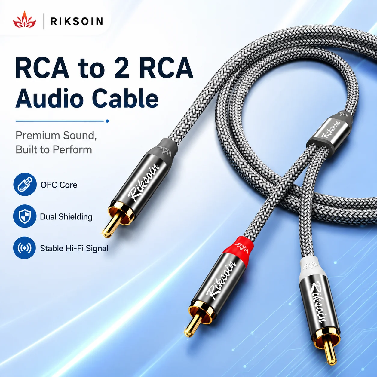 Riksoin RCA-Stecker auf Dual-RCA-Stecker Audiokabel, 1 RCA zu 2 RCA Splitter-Adapter für Subwoofer, Lautsprecher, Verstärker, Heimstereoanlage