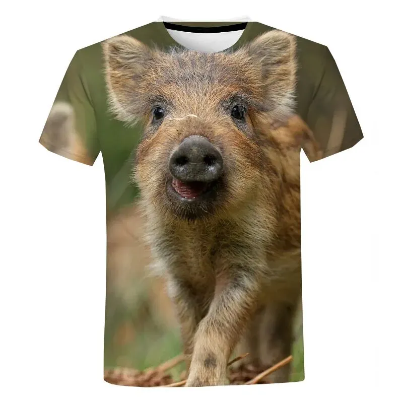 Funny Wild Boar T-Shirts Animal Pig 3D Print Streetwear Men Women Fashion Oversized Short Sleeve T Shirt Male Tees Tops Clothing